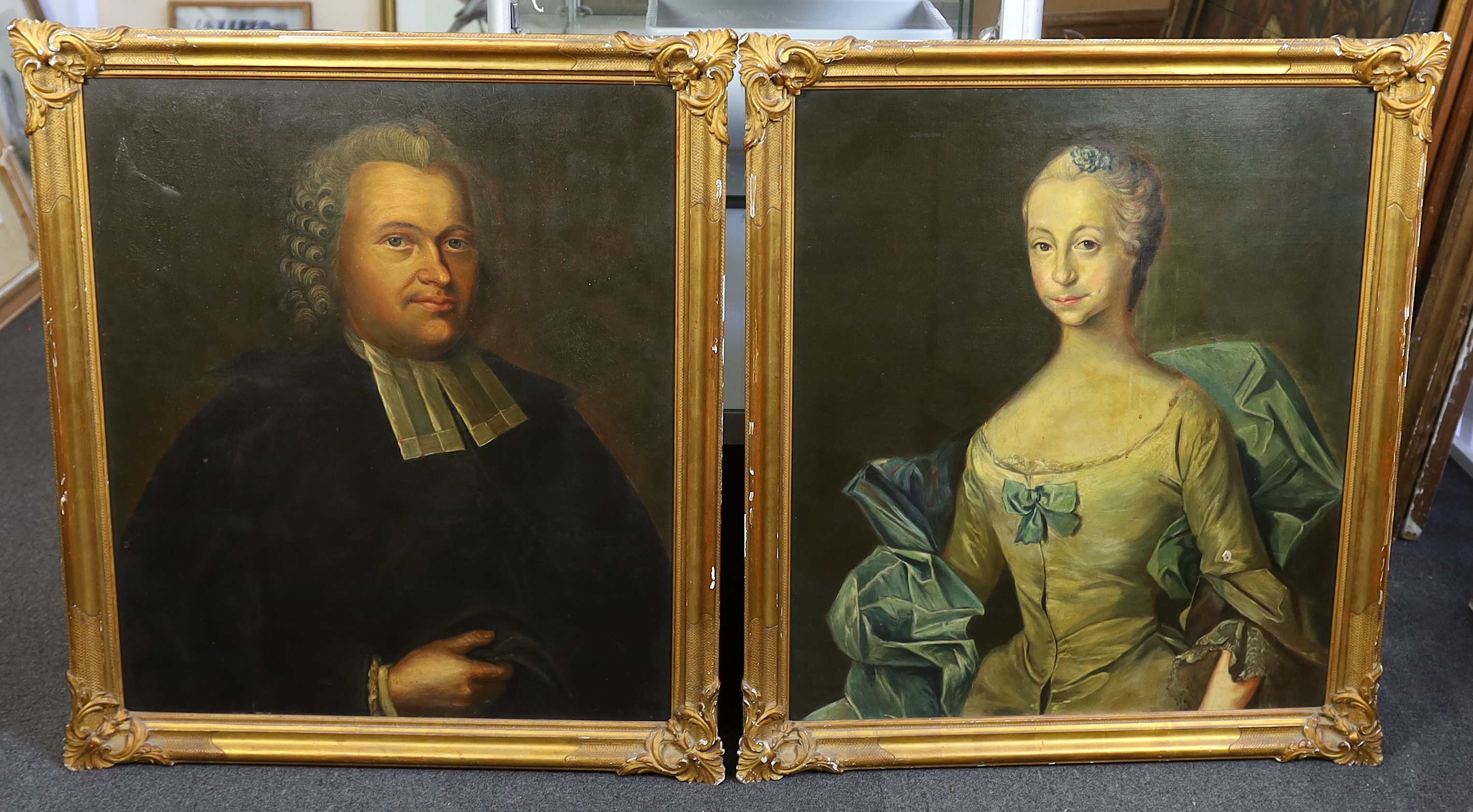 18th century German School , Portrait of Johan Behan (1736-1818) and his wife, oil on canvas, a pair, 74 x 64cm